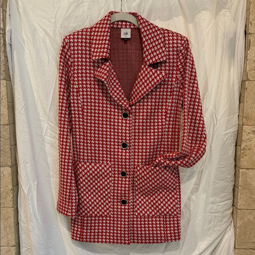 CAbi Red and White Houndstooth Blazer